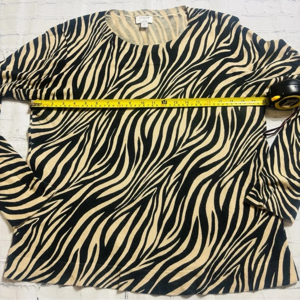 J. Crew Teddie Sweater Womens XL Black Tan Animal Print Lightweight Cotton